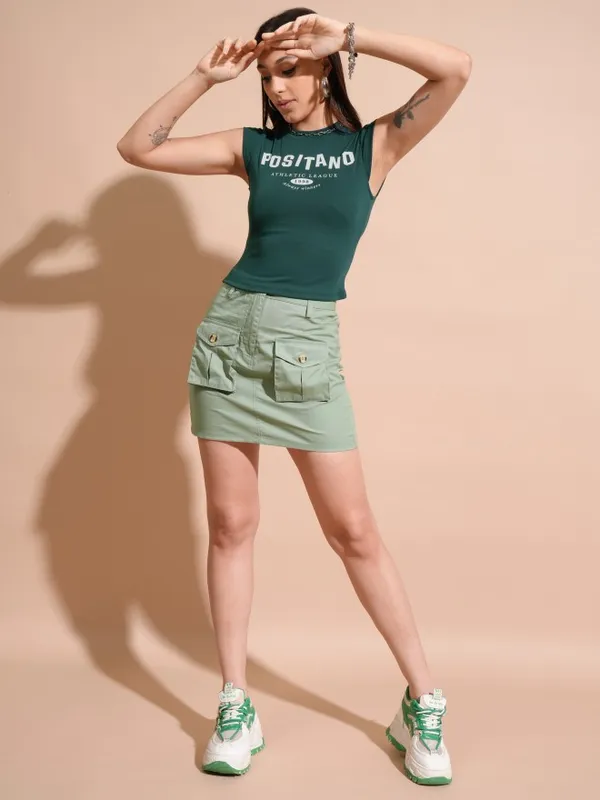 Tokyo Talkies Women Green Printed Fitted Top