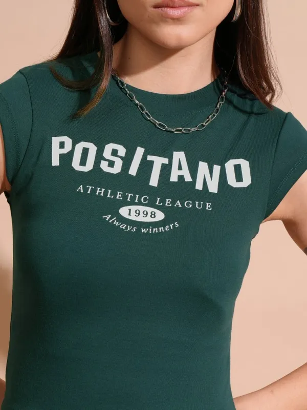 Tokyo Talkies Women Green Printed Fitted Top
