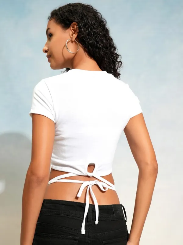 Tokyo Talkies Women White Printed Fitted Top