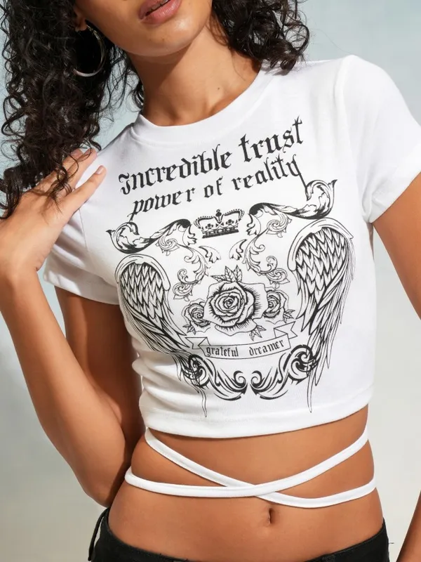 Tokyo Talkies Women White Printed Fitted Top