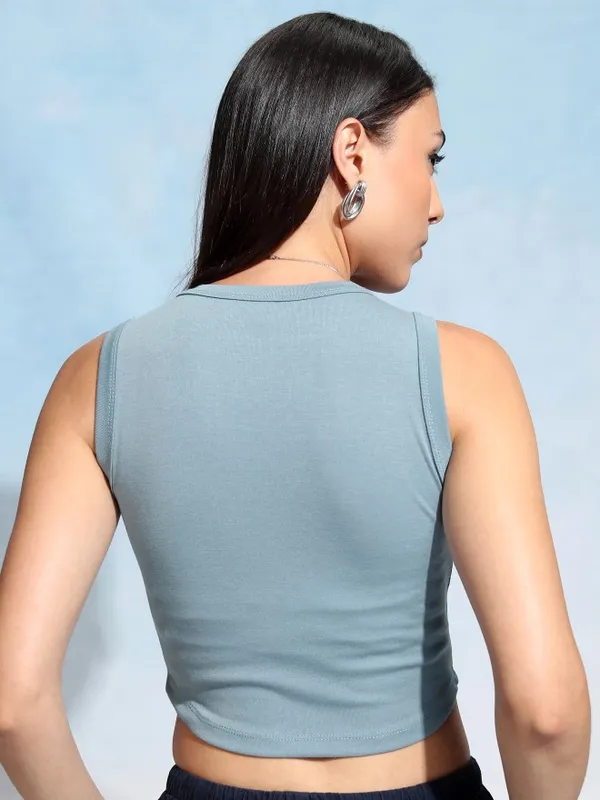 Tokyo Talkies Women Blue Printed Fitted Top