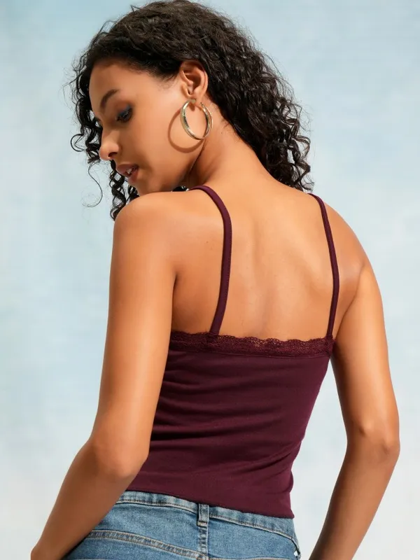 Tokyo Talkies Women Burgundy Printed Fitted Top