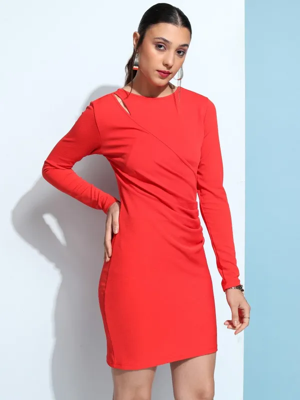 Tokyo Talkies Women Red Solid Bodycon Dress