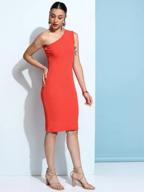Tokyo Talkies Women Red Solid Bodycon Dress