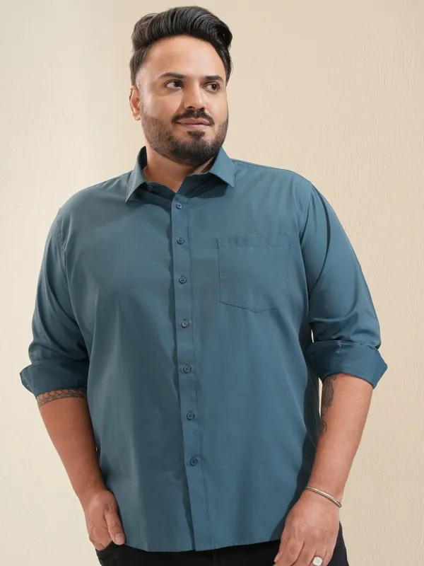 Xtra Ordinary By Highlander Men Teal Solid Regular Fit Casual Shirt