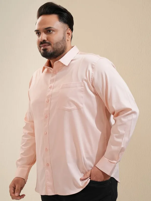 Xtra Ordinary By Highlander Men Peach Solid Regular Fit Casual Shirt