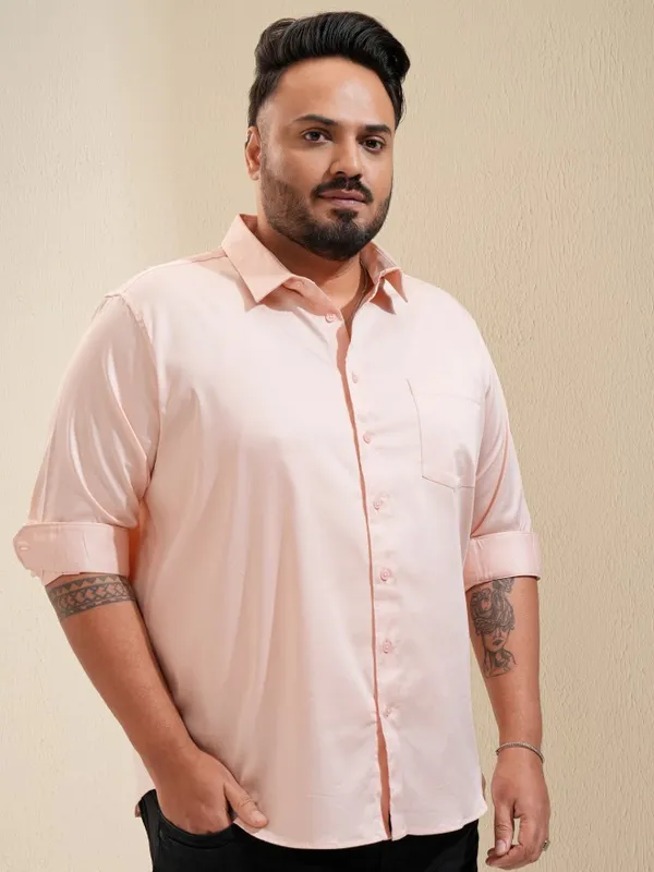 Xtra Ordinary By Highlander Men Peach Solid Regular Fit Casual Shirt