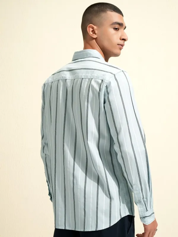 Highlander Men Blue Striped Slim Fit Casual Shirt
