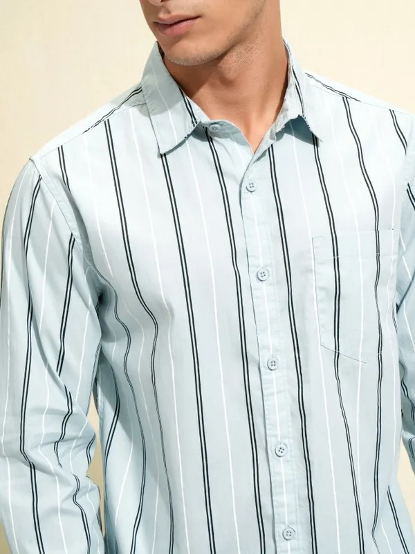 Highlander Men Blue Striped Slim Fit Casual Shirt