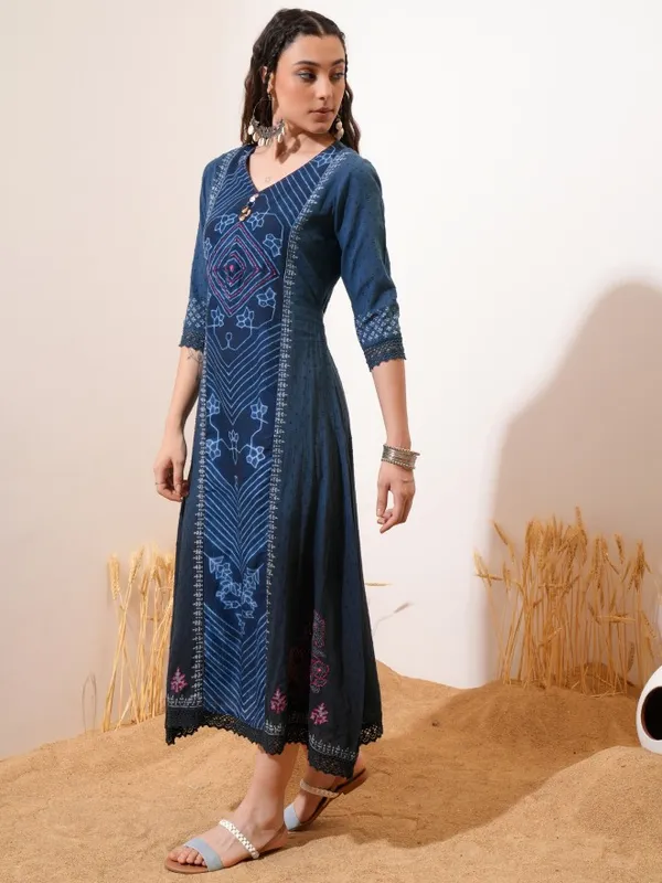 Vishudh women Blue Printed A-Line Dress