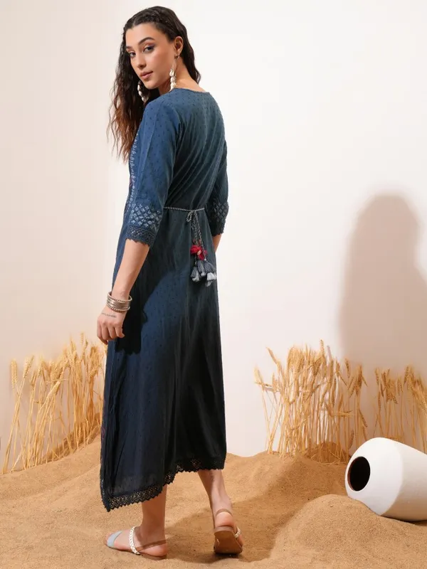 Vishudh women Blue Printed A-Line Dress