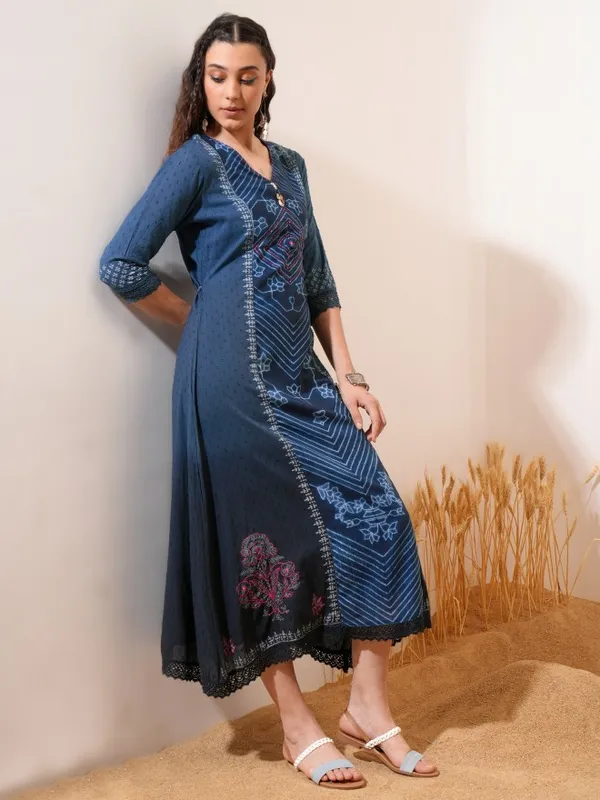 Vishudh women Blue Printed A-Line Dress