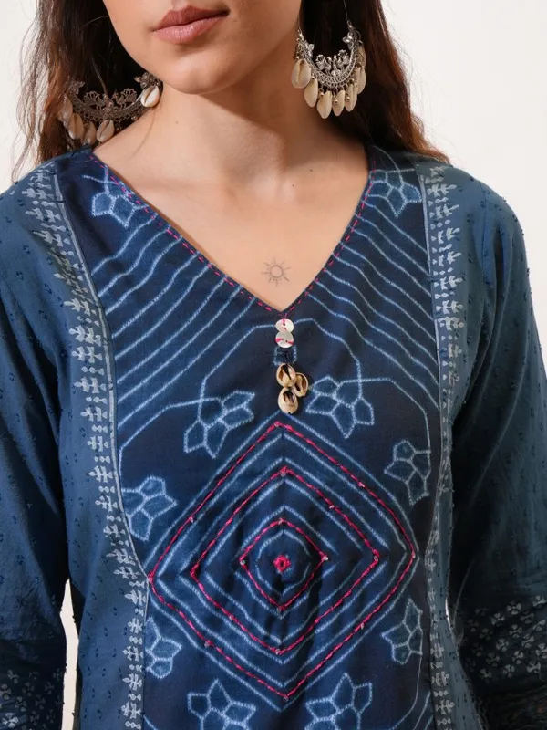 Vishudh women Blue Printed A-Line Dress