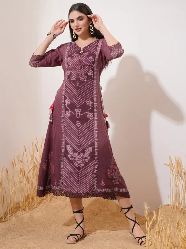 Vishudh Women Maroon Printed Maxi Dress