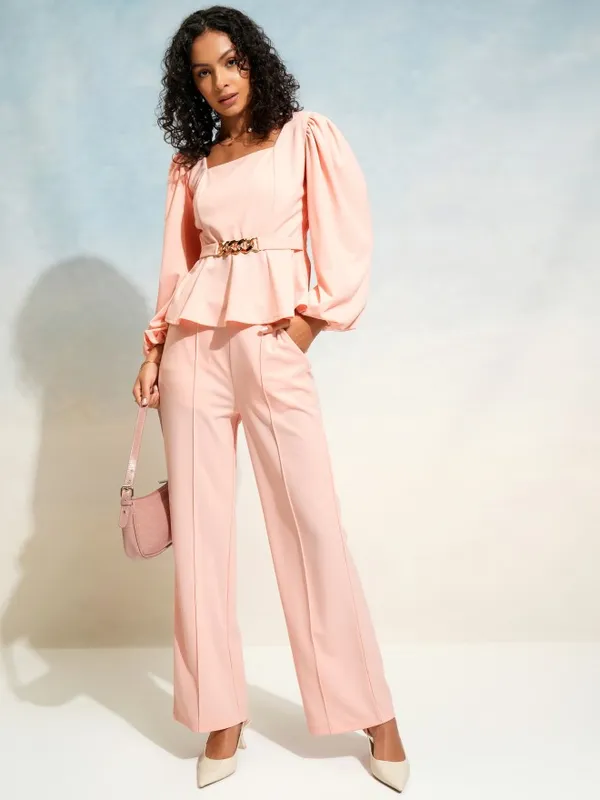 Tokyo Talkies Women Pink Top With Trouser Co-Ords