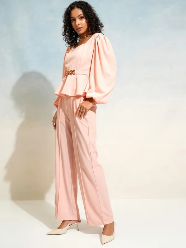 Tokyo Talkies Women Pink Top With Trouser Co-Ords