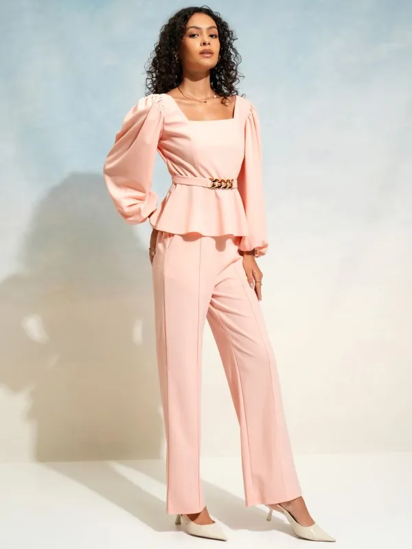 Tokyo Talkies Women Pink Top With Trouser Co-Ords