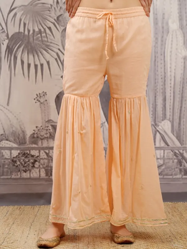 Vishudh Women Orange Embroidered Kurta With Sharara And Dupatta