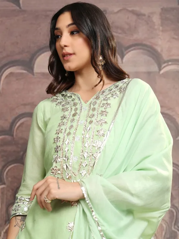 Vishudh Women Green Embroidered Kurta With Sharara And Dupatta