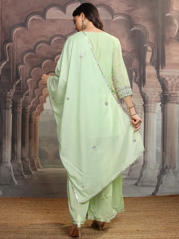 Vishudh Women Green Embroidered Kurta With Sharara And Dupatta