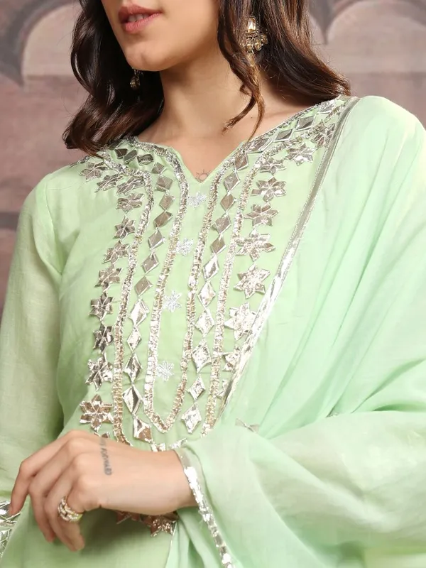 Vishudh Women Green Embroidered Kurta With Sharara And Dupatta