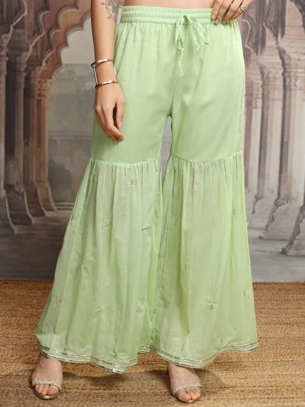 Vishudh Women Green Embroidered Kurta With Sharara And Dupatta