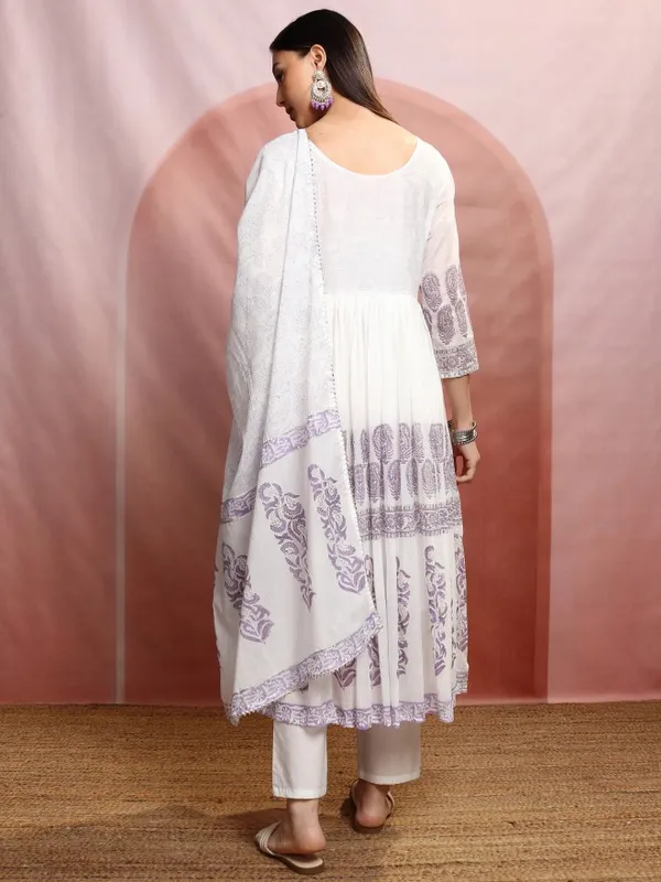 Vishudh Women White Embroidered Kurta With Trousers And Dupatta