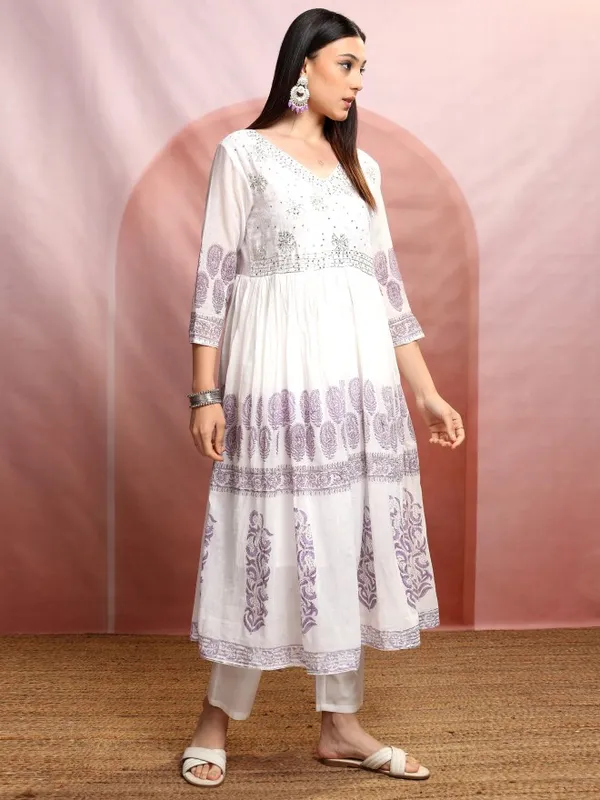 Vishudh Women White Embroidered Kurta With Trousers And Dupatta