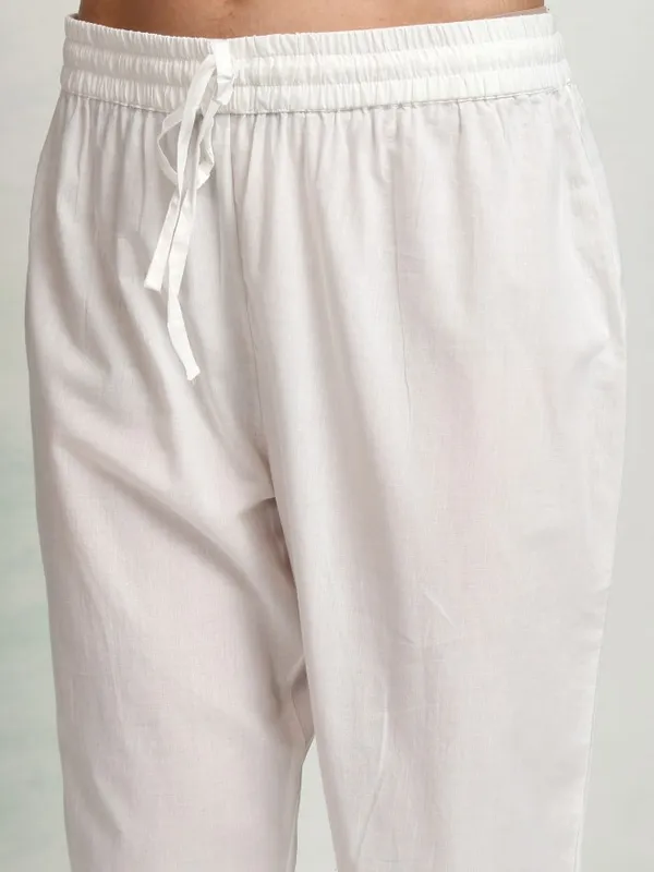 Vishudh Women White Embroidered Kurta With Trousers And Dupatta