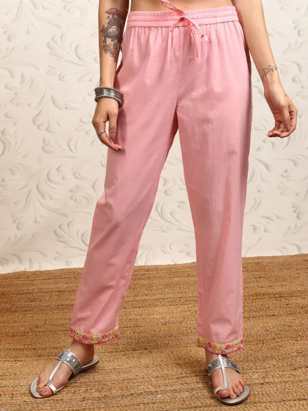 Vishudh Women Peach Embroidered Kurta With Trousers And Dupatta