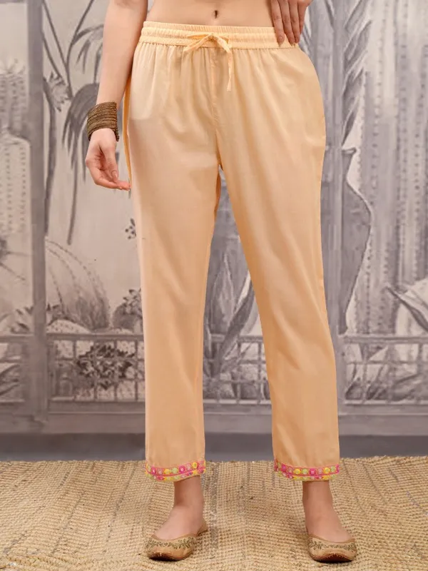 Vishudh Women Orange Embroidered Kurta With Trousers And Dupatta