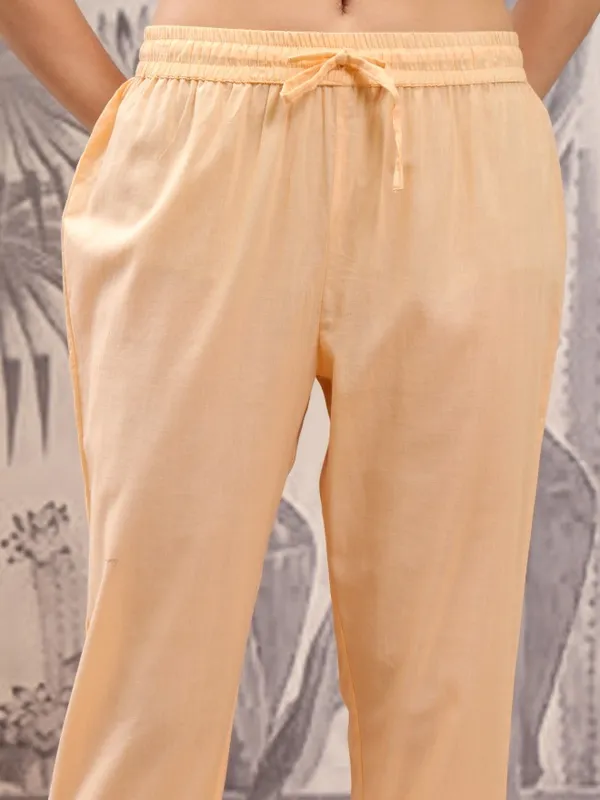 Vishudh Women Orange Embroidered Kurta With Trousers And Dupatta