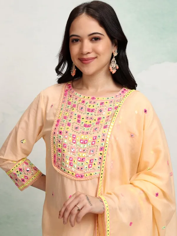 Vishudh Women Pink Embroidered Kurta With Trousers And Dupatta