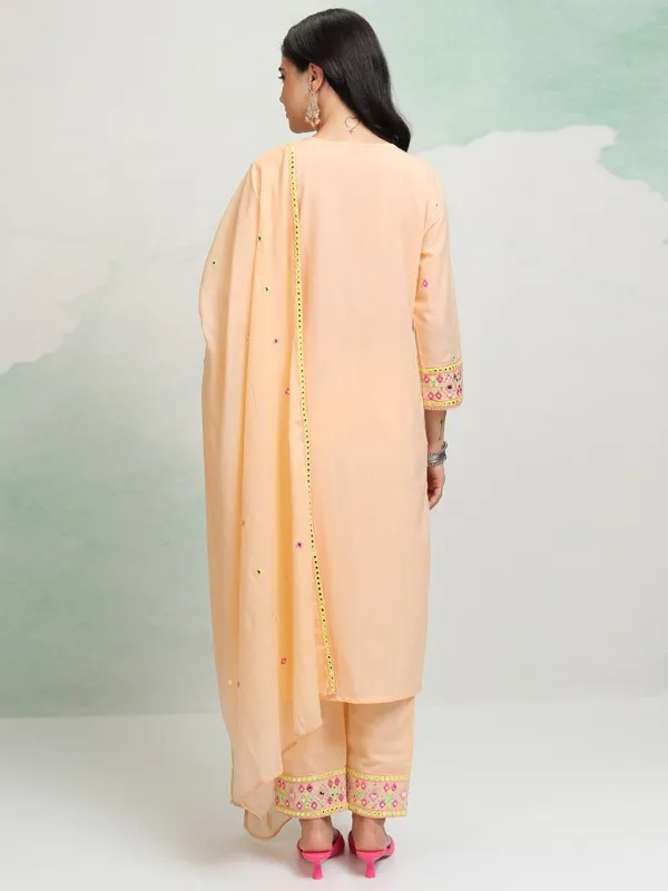 Vishudh Women Pink Embroidered Kurta With Trousers And Dupatta