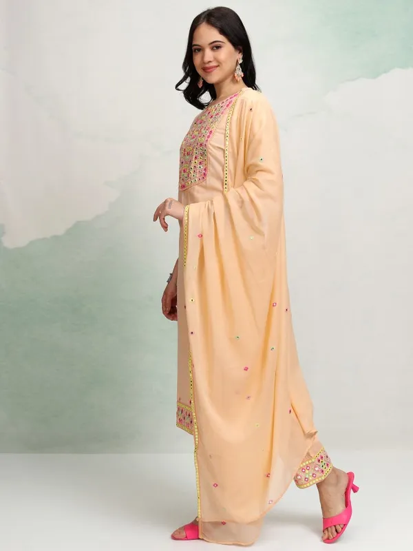 Vishudh Women Pink Embroidered Kurta With Trousers And Dupatta