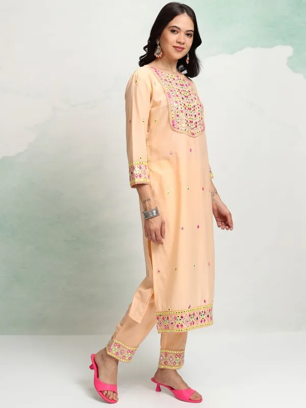 Vishudh Women Pink Embroidered Kurta With Trousers And Dupatta