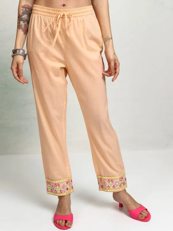 Vishudh Women Pink Embroidered Kurta With Trousers And Dupatta