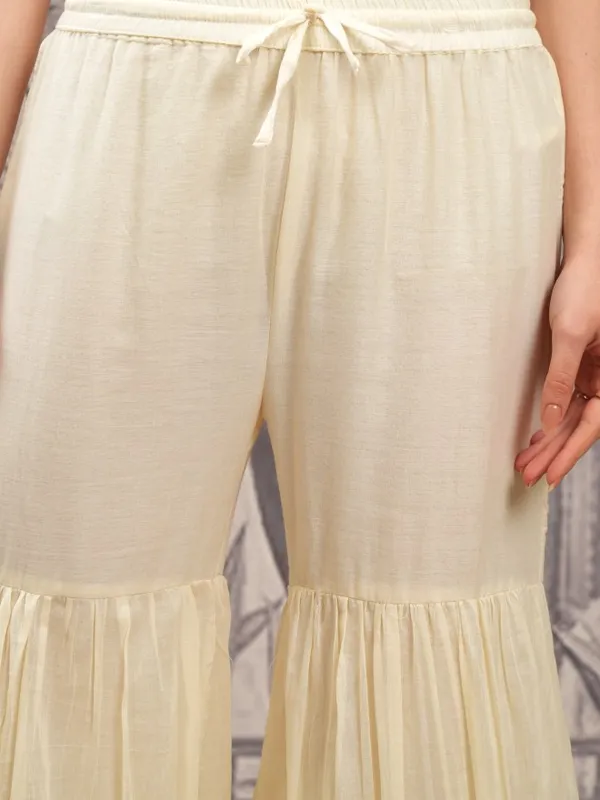 Vishudh Women Cream Embroidered Kurta With Sharara And Dupatta