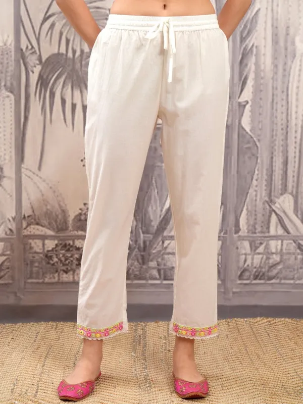 Vishudh Women White Embroidered Kurta With Trousers And Dupatta