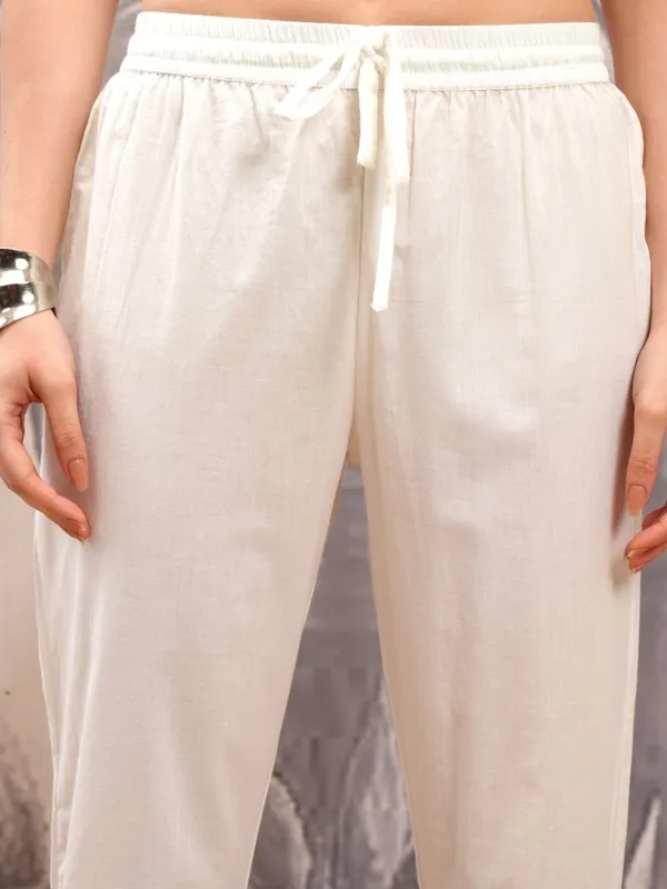 Vishudh Women White Embroidered Kurta With Trousers And Dupatta