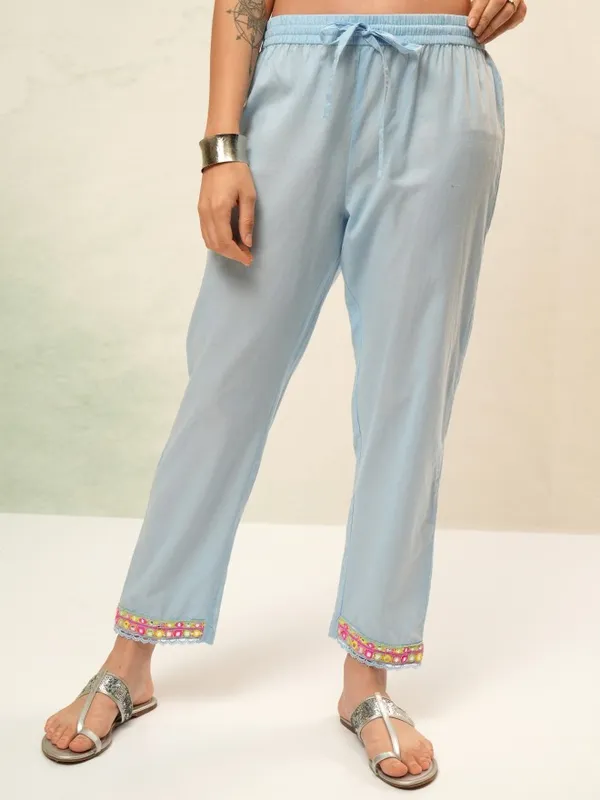 Vishudh Women Blue Embroidered Kurta With Trousers And Dupatta