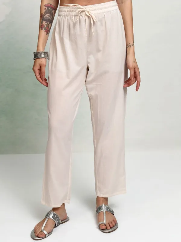 Vishudh Women Cream Embroidered Kurta With Trousers And Dupatta