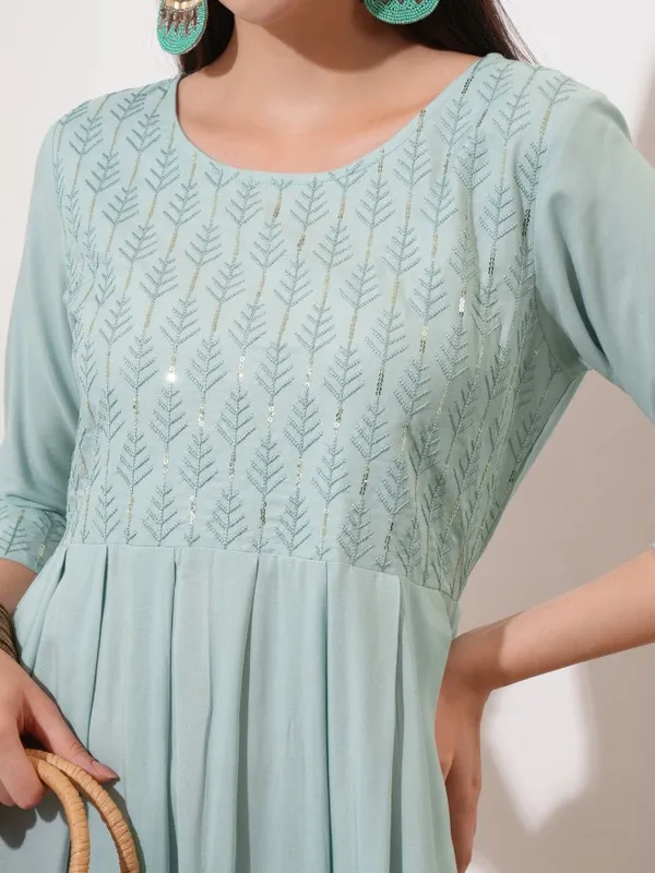 Vishudh Women Sage Embroidered A-Line Dress