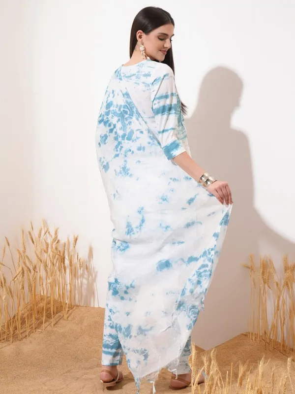 Vishudh Women Blue Embroidered Kurta With Trouser And Dupatta