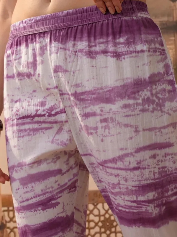 Vishudh Women Purple Embroidered Kurta With Trouser And Dupatta