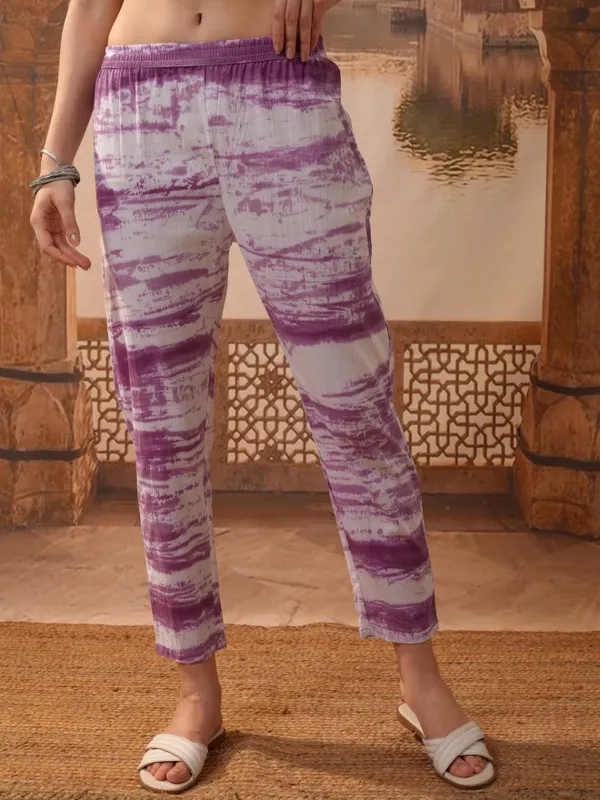 Vishudh Women Purple Embroidered Kurta With Trouser And Dupatta