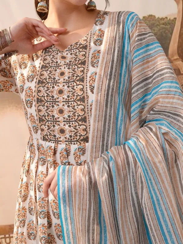 Vishudh Women Brown Printed Kurta With Trousers And Dupatta