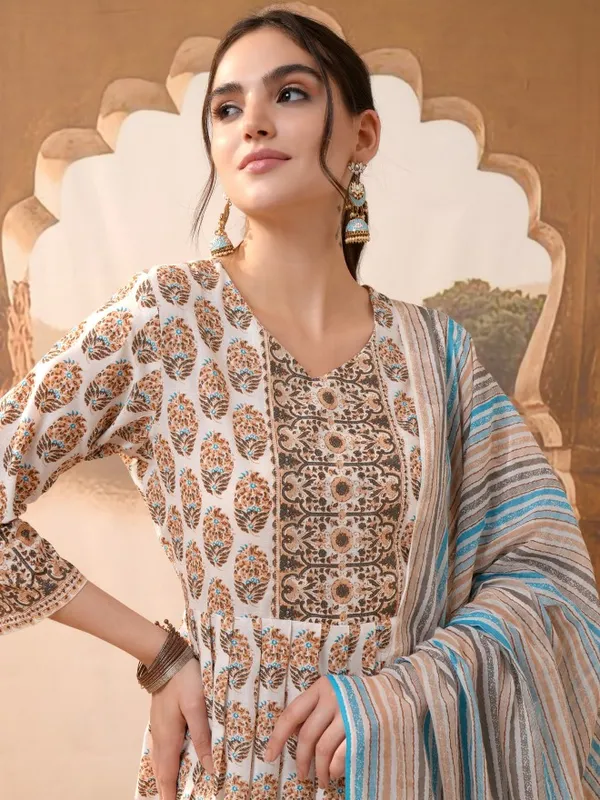 Vishudh Women Brown Printed Kurta With Trousers And Dupatta