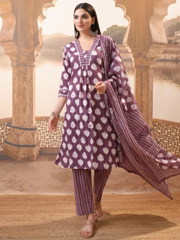 Vishudh Women Maroon Printed Kurta With Trouser And Dupatta