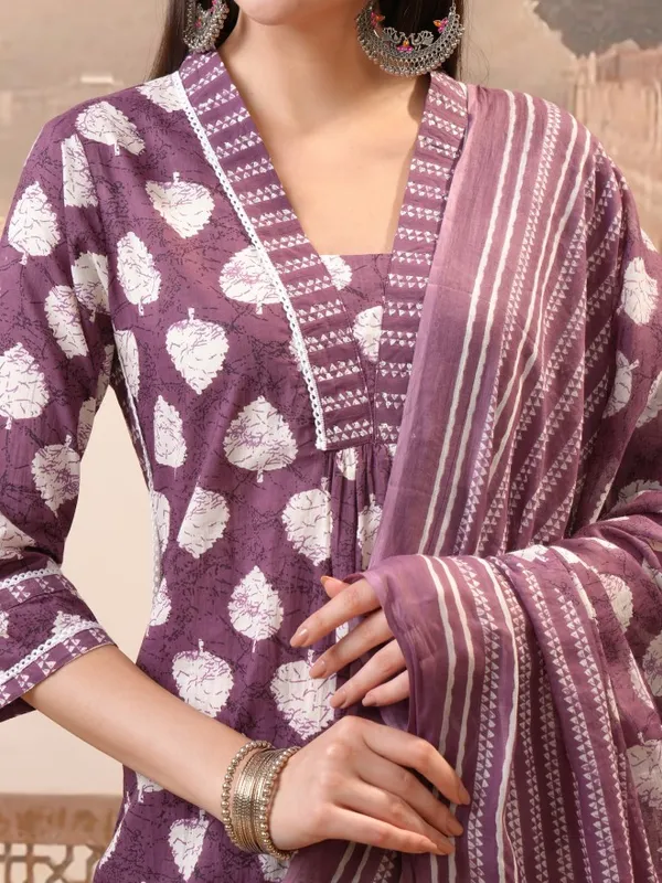 Vishudh Women Maroon Printed Kurta With Trouser And Dupatta